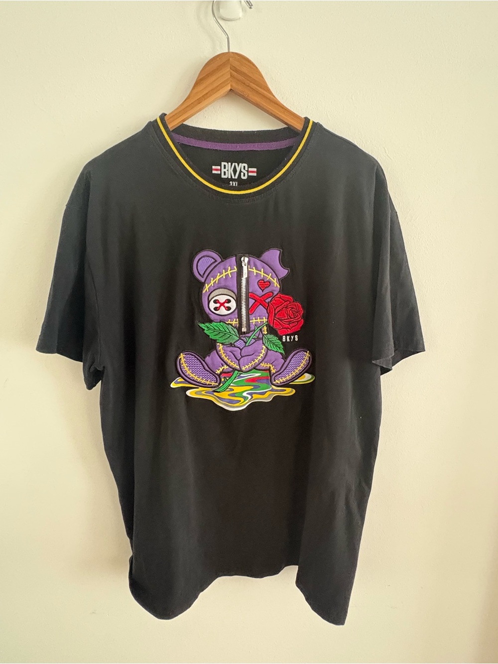 BKYS Black Short-Sleeve Graphic Bear Tee with Purple Accent